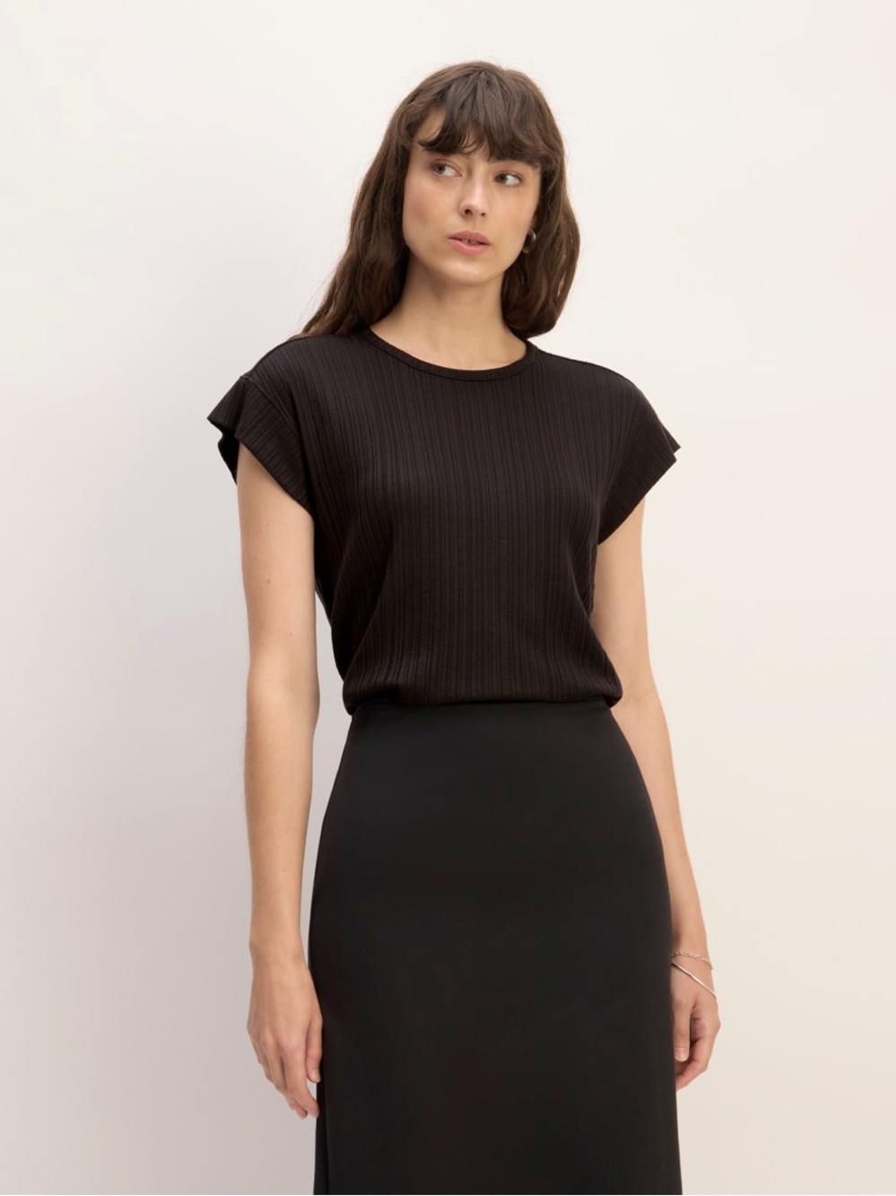Everlane The Rib Muscle Tee Black Sleeveless Stretch Knit Preppy Top Size S NWT